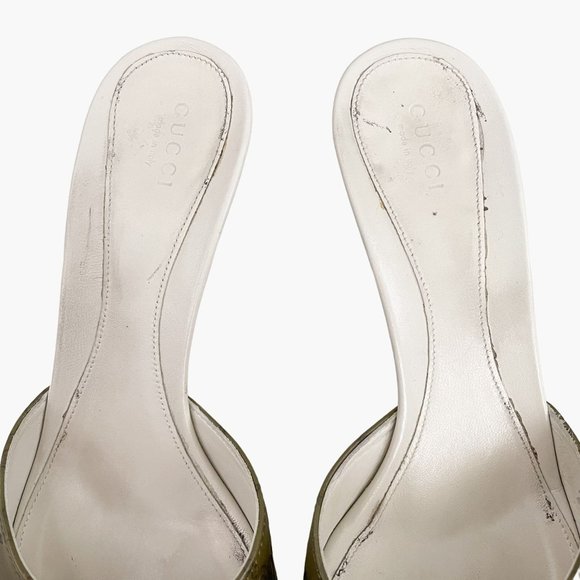 Gucci Horsebit Mules EU 39 US 9 Green GG Peep Toe Buckle High Heel Slide Sandals - Picture 4 of 12